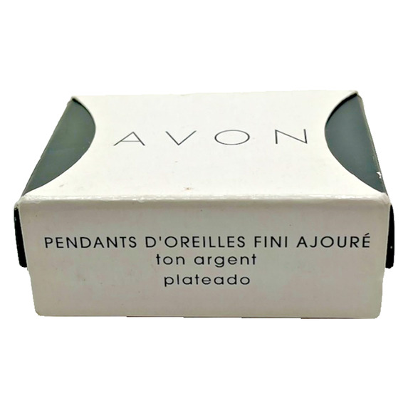 Avon Open Work Teardrop Earrings - Silvertone - Picture 3 of 7